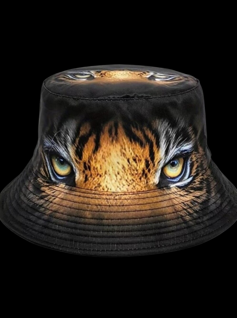 Tiger Face Bucket Hat - Black and Golden Eye Print Unisex 22"/23"